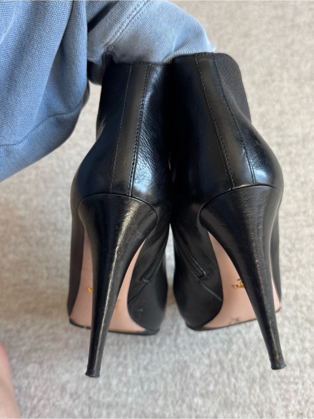 Prada Black Lace-Up Leather High Heel Ankle Boots - Picture 6 of 7